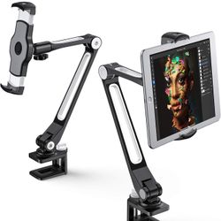 AboveTEK Multi-Angle Adjustable Tablet Stand, 360° Swivel Arm Aluminum Clamp for 4"-11" Tablets/Phones, Supports iPad/iPad Mini, Black