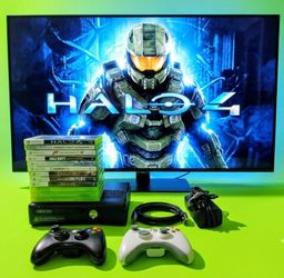 Microsoft Xbox 360 slim with 2 controllers 12 games HDMI cord power supply