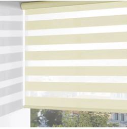 Cordless Zebra Blinds for Windows, Dual Layer Free-Stop 25"W x 72"H Beige