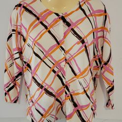 HBA Cardigan Geometric Thin Orange Brown Pink