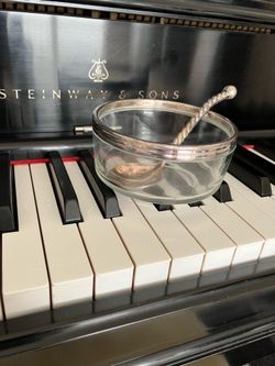 Silver plate spoon with silver plate glass bowl VINTAGE, never used $8 for both