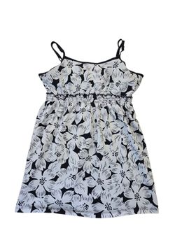 Sonoma black/white floral spaghetti strap, built-in bra long tank, L. EUC