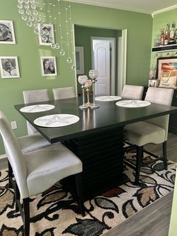 Black Dining Counter Height Table and 6 Parson Chairs