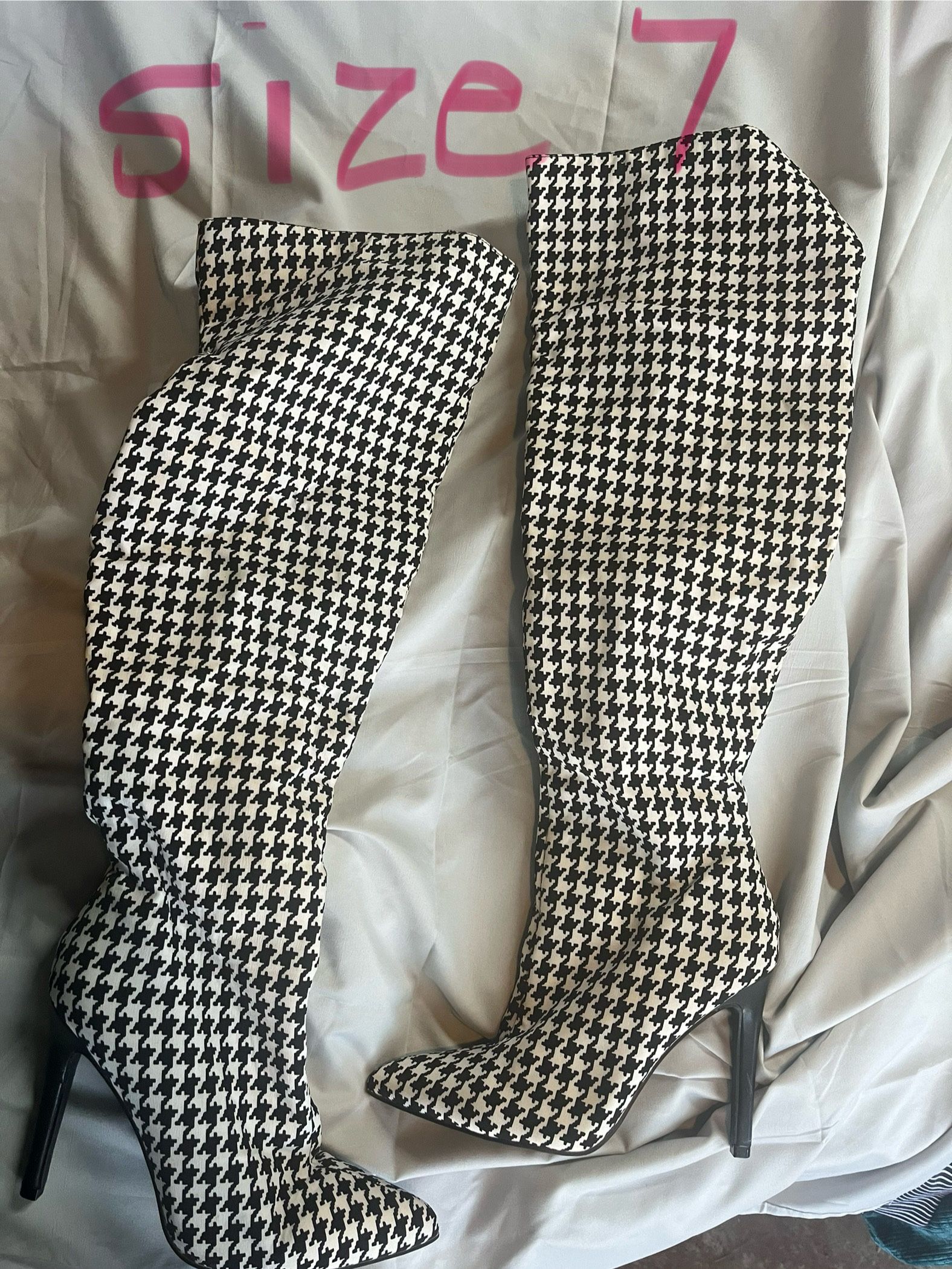 Black And White Thigh High Boots