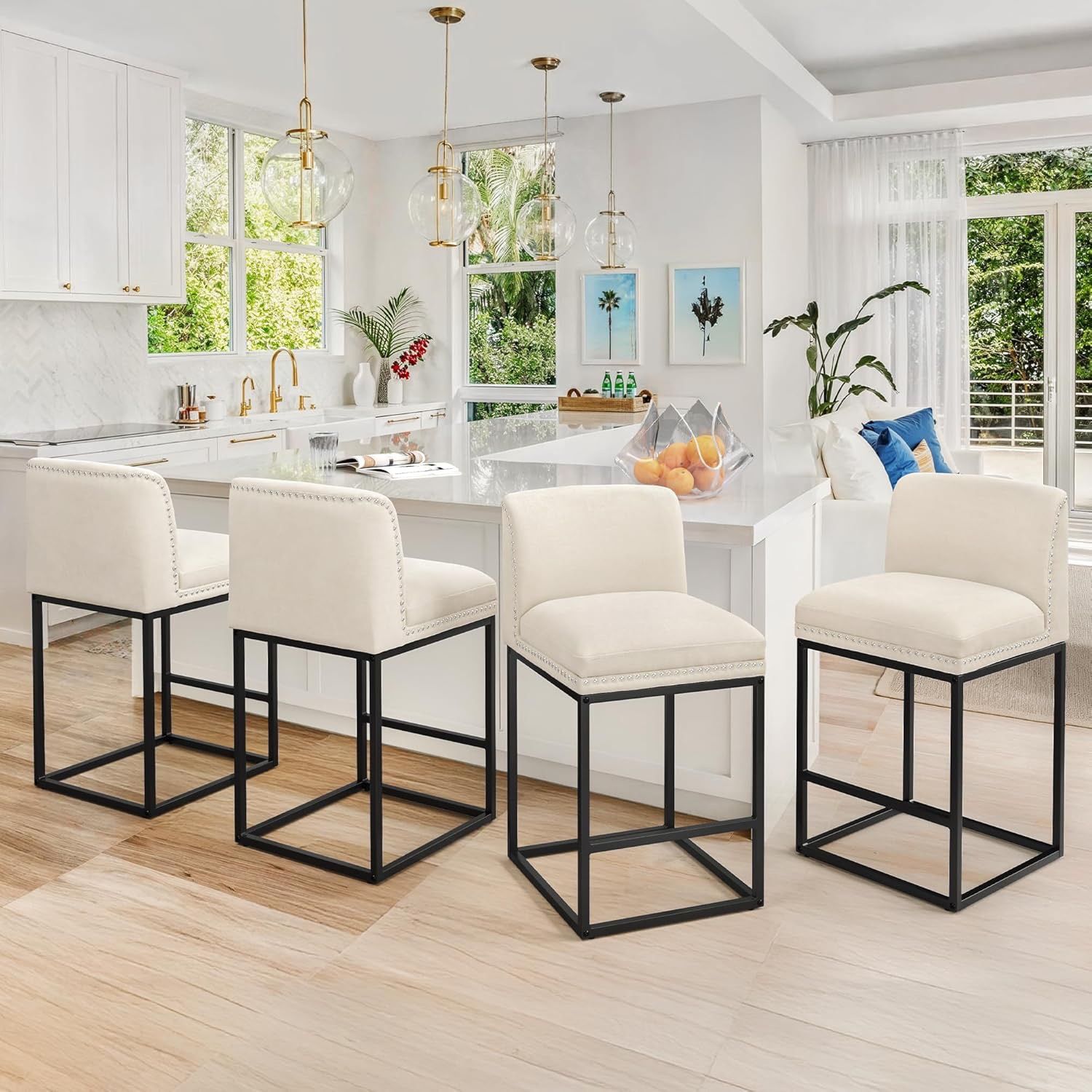 26" Bar Stools Set of 4, Light Gray Barstools with 5.5" H Thickened Cushion, Modern Counter Height Bar Stools for Kitchen Island, Light Gray color not