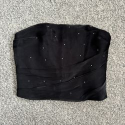 ASPEED Vintage 90s Black Tulle Mesh Rhinestone Delicate Stapless Corset Tube Top