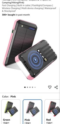 Solar Power Bank 33800mAh Portable Charger Built-in 4 Cables & Wireless Charging,Super Bright LED Flashlight with Compass,7 Outputs & 4 Inputs for Cam