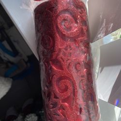 Glitter Embossed 8 inch pillar, candle and ornaments