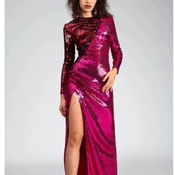 Burgundy Ruched Sequined Maxi Dress Size M