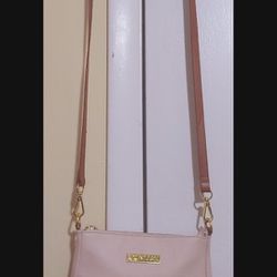 "JOY & IMAN" Pinkish Tan Leather Crossbody Shoulder bag