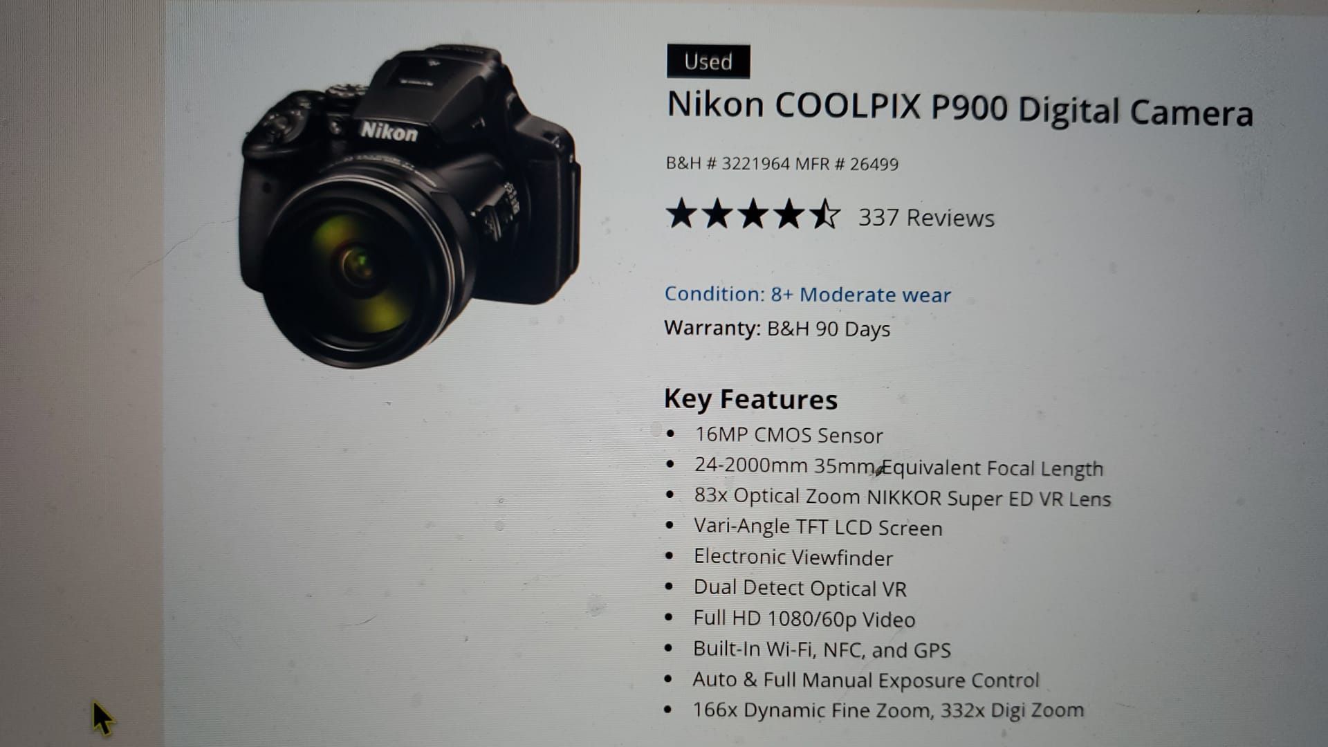 OBO Nikon Coolpix P900 24-2000 zoom $550