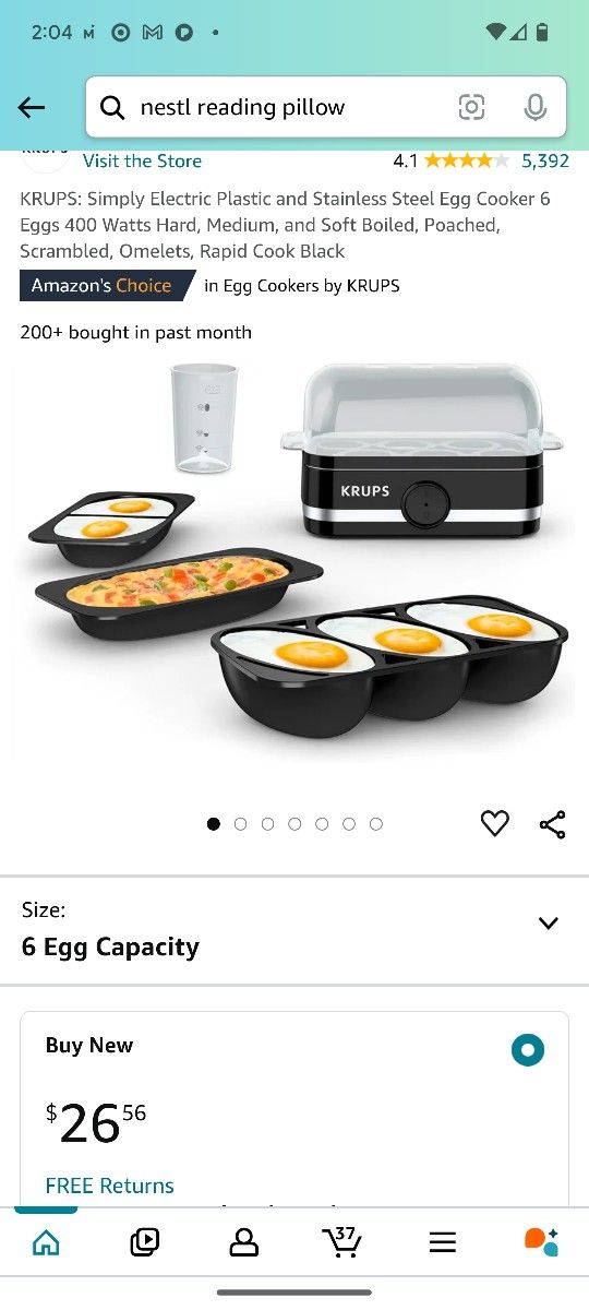 KRUPS: Simply Electric Plastic and Stainless Steel Egg Cooker 6 Eggs 400 Watts Hard, Medium, and Soft Boiled, Poached, Scrambled, Omelets, Rapid Cook