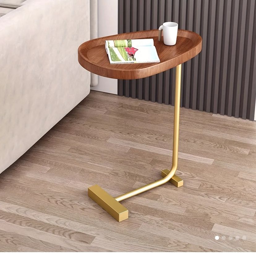 New,Round Side Table,Wooden Top,Metal Base,Scratch-Resistant,Lightweight,portable