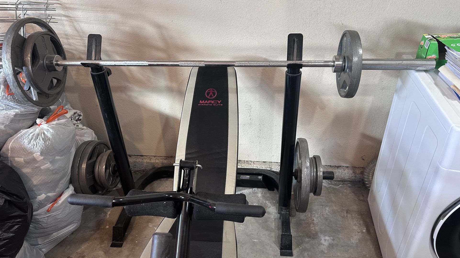 Two-Piece Olympic Weight Bench with Squat Rack, Foldable FID Bench, and Weight Storage