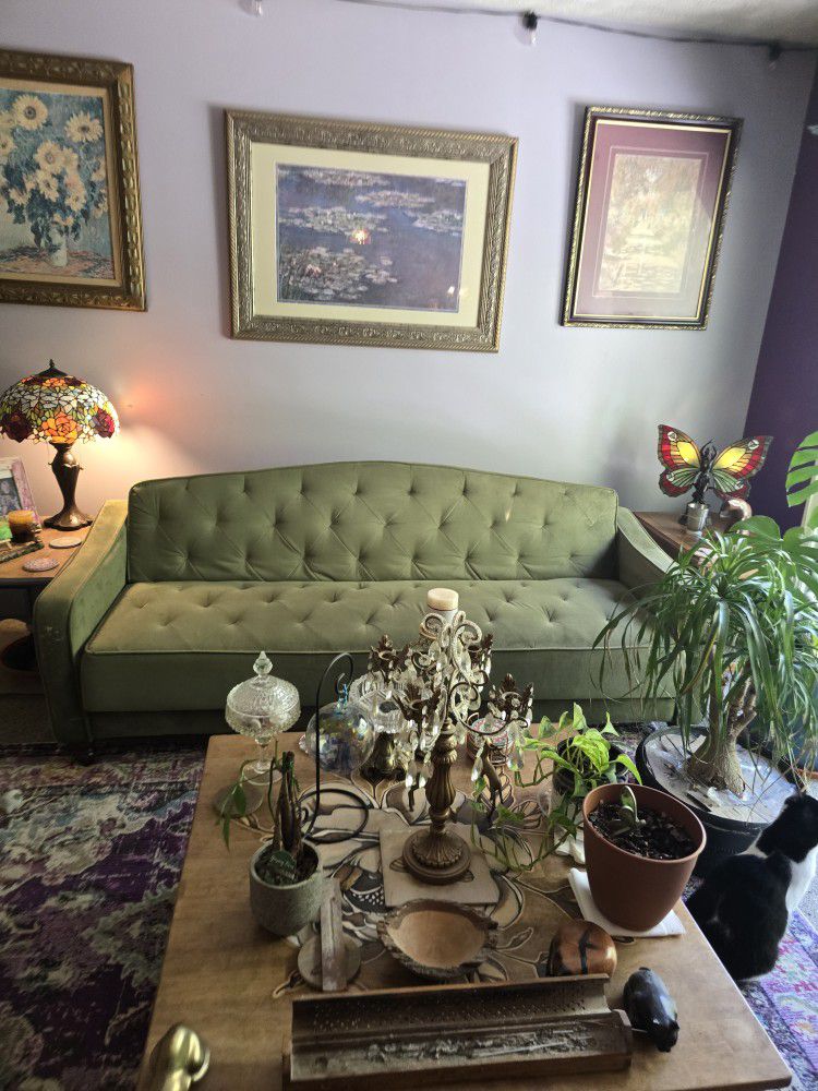 Well Loved, Velvet Green Tufted Baja Convertable Sofa