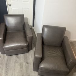 2 Gray Faux Leather Swivel Chairs – Comfortable & Modern