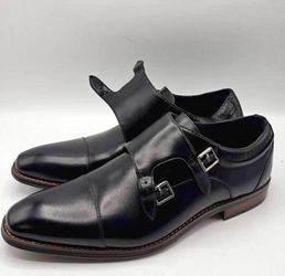 Stacy Adams Karson Wingtip Double Monk Strap Shoes Back Leather - Size 10M with Memory Foam.