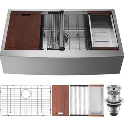 SKYSHALO
33 in. Drop-in Sinks Single Bowl Basin 304-Stainless Steel Top Mount Farmhouse Kitchen Sink