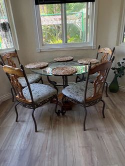 Beautiful Cast Iron and Wood Dinning Set