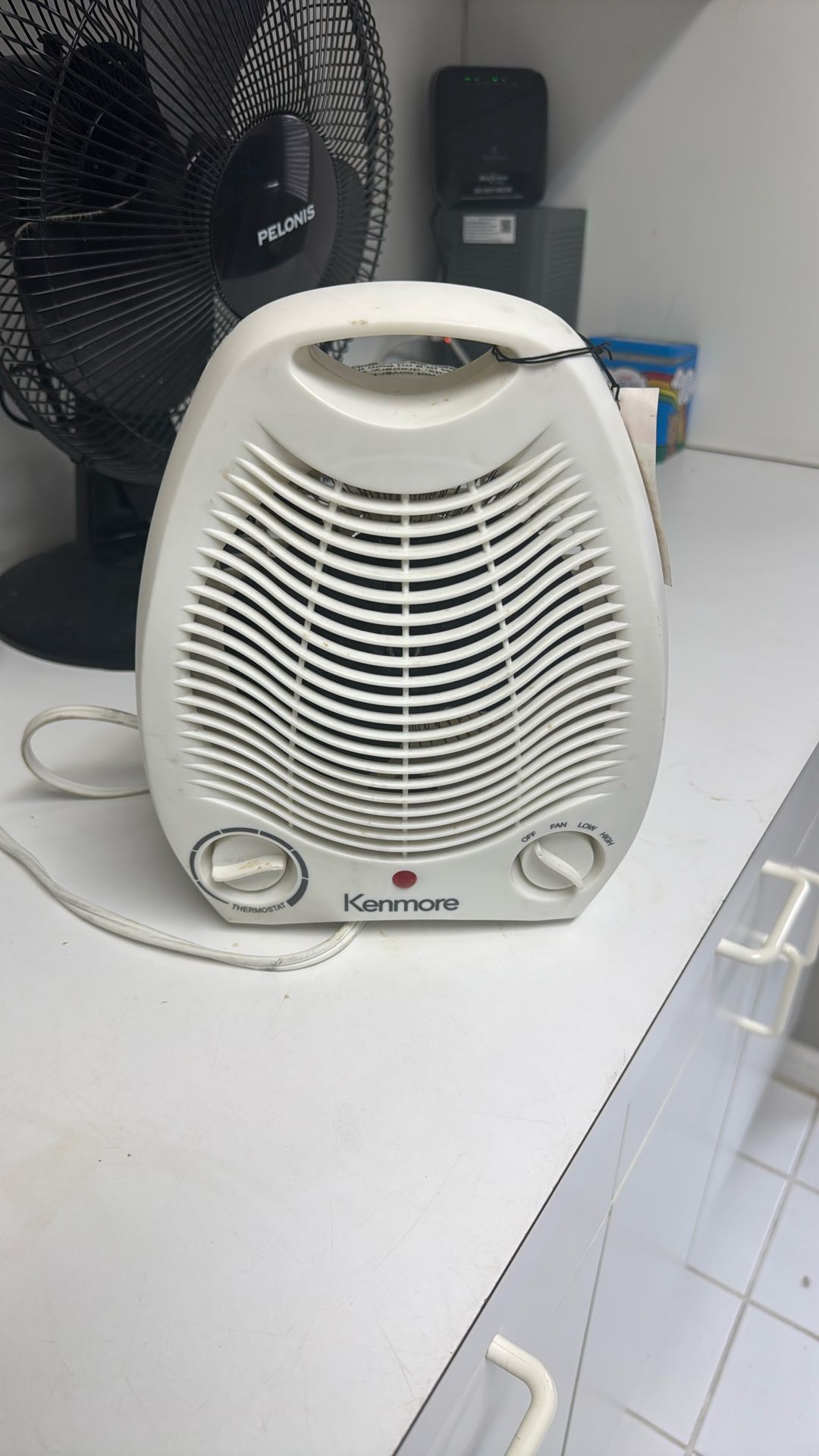 1500W Portable 2 Settings White Office Fan Heater with Adjustable Thermostat Kenmore