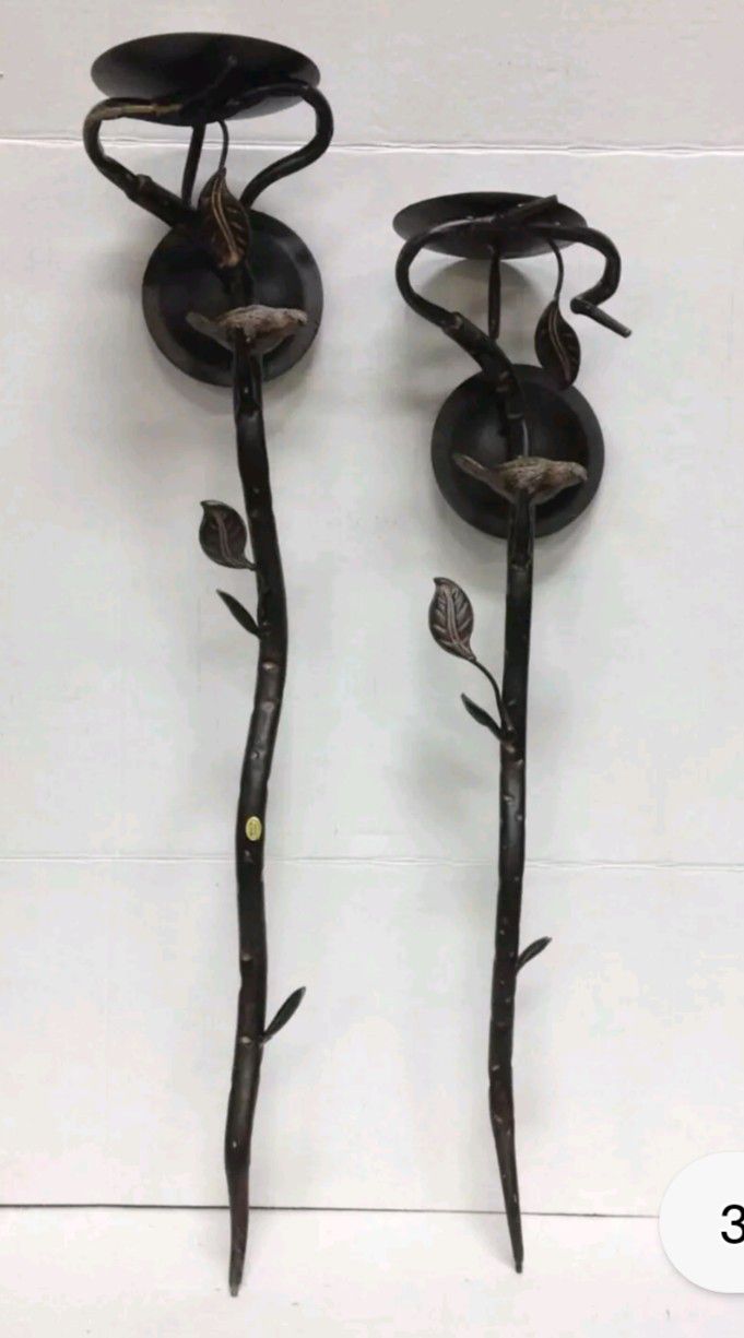2  Metal Bird wall Sconce candle holders 27" 31" black