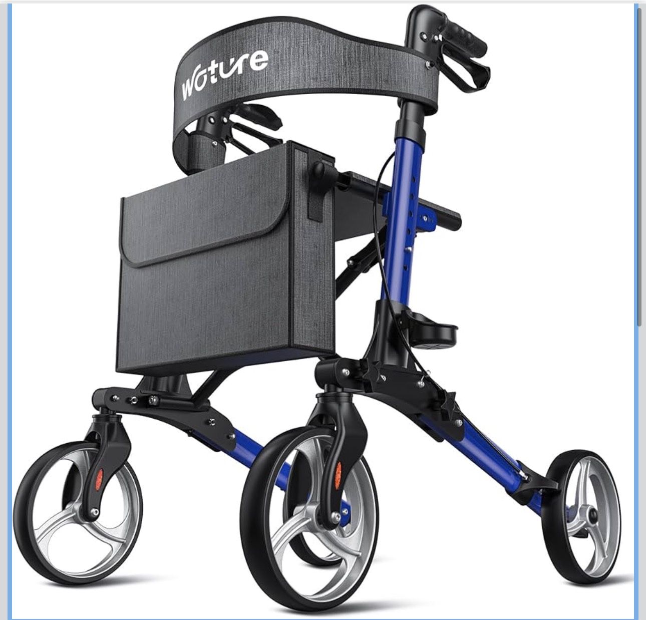 Foldable Rollator Walker with Seat for Seniors, Height Adjustable, 8'' Big Wheels All Terrain Rolling Walker, Light Weight Mobility Scooter