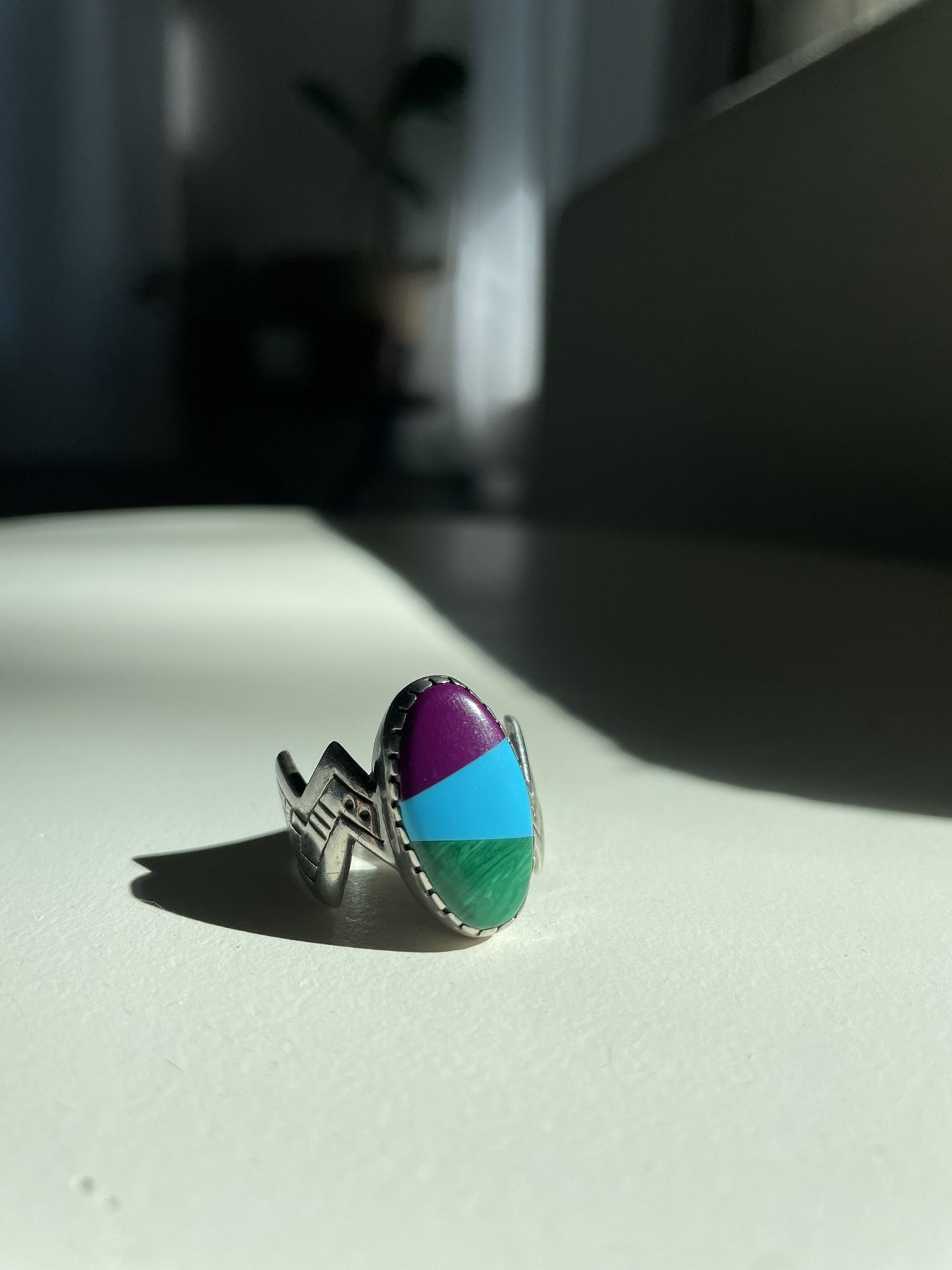 Vintage Sterling Carolyn Pollack Roderick Tenorio Multi Stone Ring Turquoise Malachite
