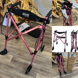 Stander Wonder Rollator, Lightweight Folding Space Saver Mobility Rolling Walker for Seniors and Adults, 6-inch Wheels, Locking Brakes, and Padded Sea