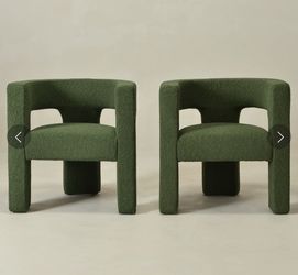 Open Back Dining Chair in Leaf-Fabric Upholstered Modern Accent Chair with 3-Leg Design (Two chairs)