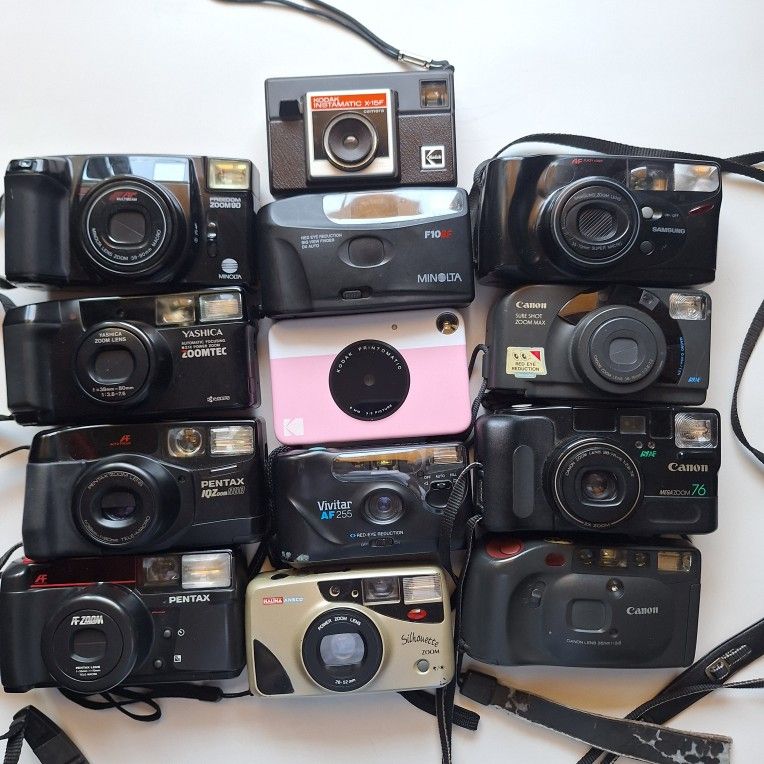 Lot of 13 35mm Film Camera, Canon, Yashica, Minolta, Kodak, Vivitar (For Parts/Repair)