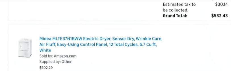Midea MLTE37N1BWW Electric Dryer White