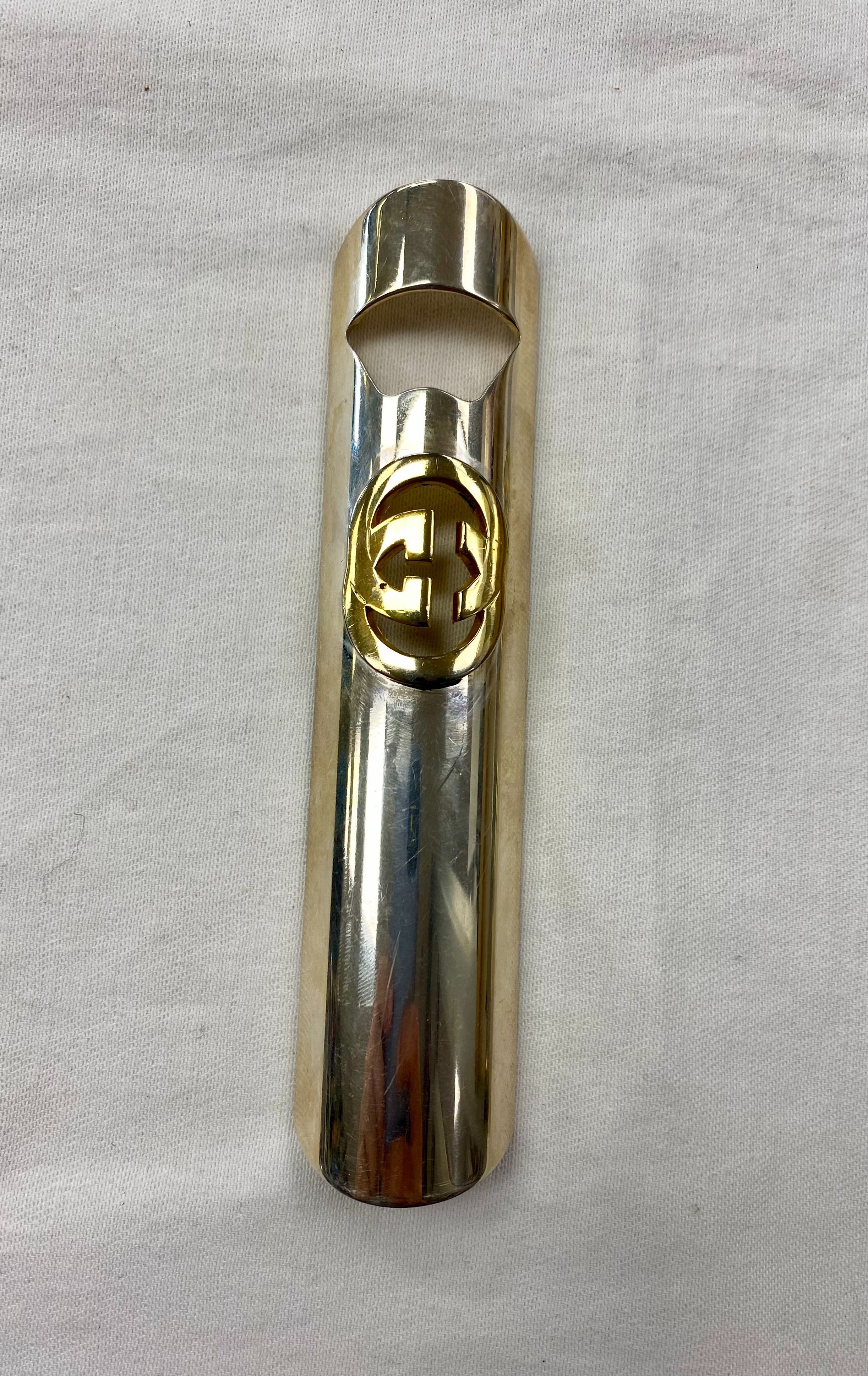 Vintage GUCCI Italy Gold Tone Bottle Opener Barware Tool Rare