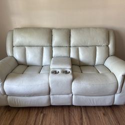 Genuine Leather Dual Power Reclining Loveseat with Console