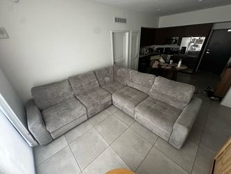 Power-Reclining Gray Fabric L-Shaped Sectional Sofa with