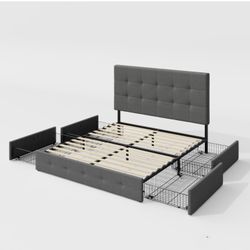 Upholstered Queen Size Platform Bed Frame