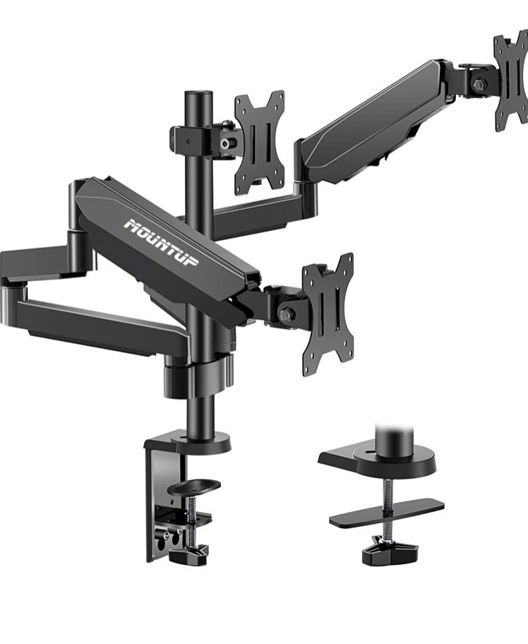 MOUNTUP Triple Monitor Stand Mount - 3 Monitor Desk Mount for Computer Screens Up to 27 inch, Triple Monitor Arm with Gas Spring, Heavy Duty Monitor