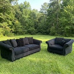 2 Piece Coal Black Plush Sofa