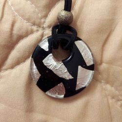 Vintage Glass Disc Pendant Necklace 