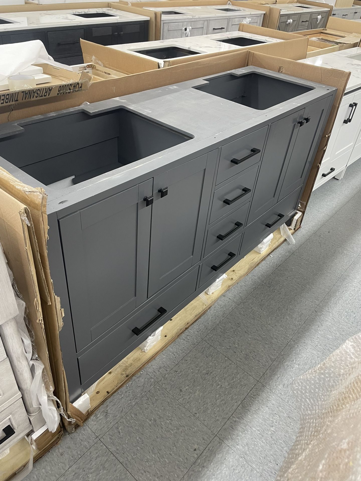 Bathroom vanity cabinet 72” solid mango Quartz top with sinks and backsplash