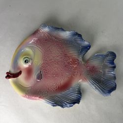 VTG Ryan Charles Fancy Fish Platter Multicolor Hand Painted Ceramic 2004