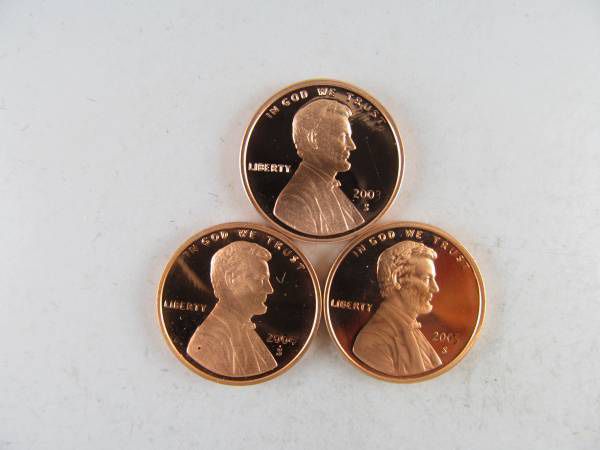 Set 2003 to 2005 Lincoln Memorial Proof Cents -- LUSTROUS RED COINS!