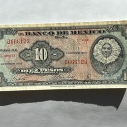 MEXICO BANKNOTE 10 PESOS 1954