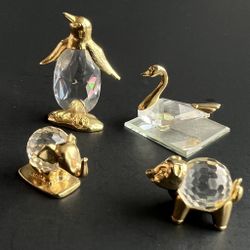 Vintage 1984 Gold penguin / swan / pig / elephant crystal palace figurines