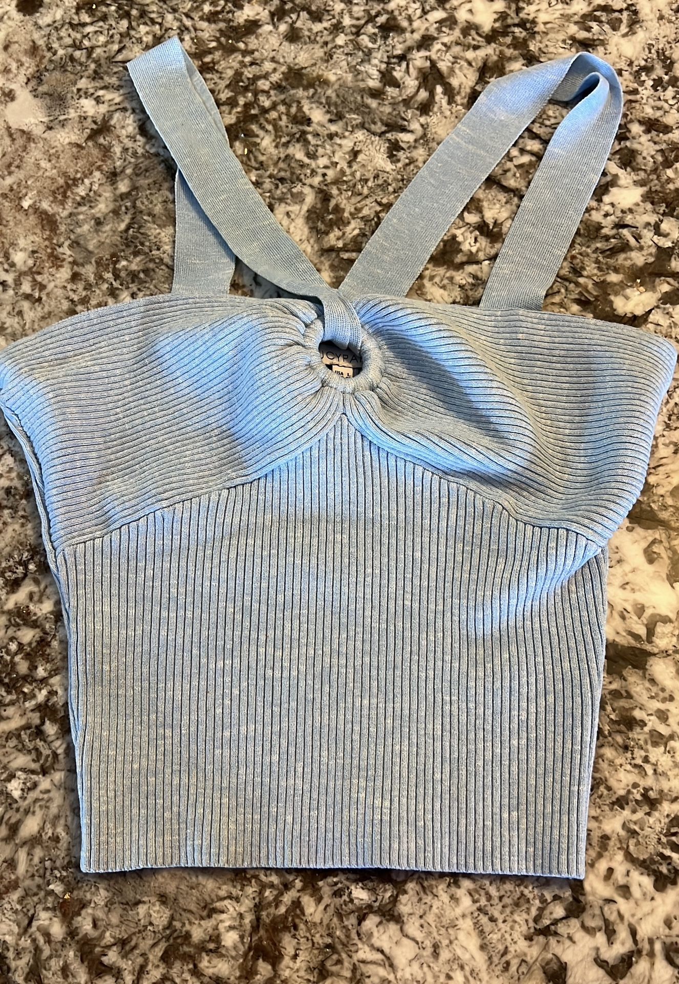 Lucy Paris Women's Ribbed O Ring Halter Top Blue Size Large Stretch Juniors Women’s