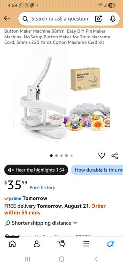 Button Maker Machine 58mm, Easy. DIY Pin Maker Machine, No Setup Button Maker for Kids Crafts, Parties, School Projects & Beginners (Pale White)
FIRM 