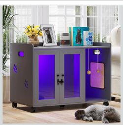FREDEES Cat Litter Box Enclosure Furniture: Hidden Litter Boxes with Cat Scratching Board - Cat House Furniture with Storage and UV Light Sterilizatio