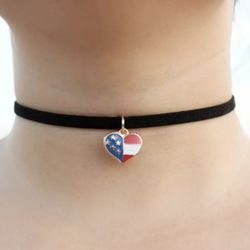 Women’s girls unisex black choker American heart flag necklace 