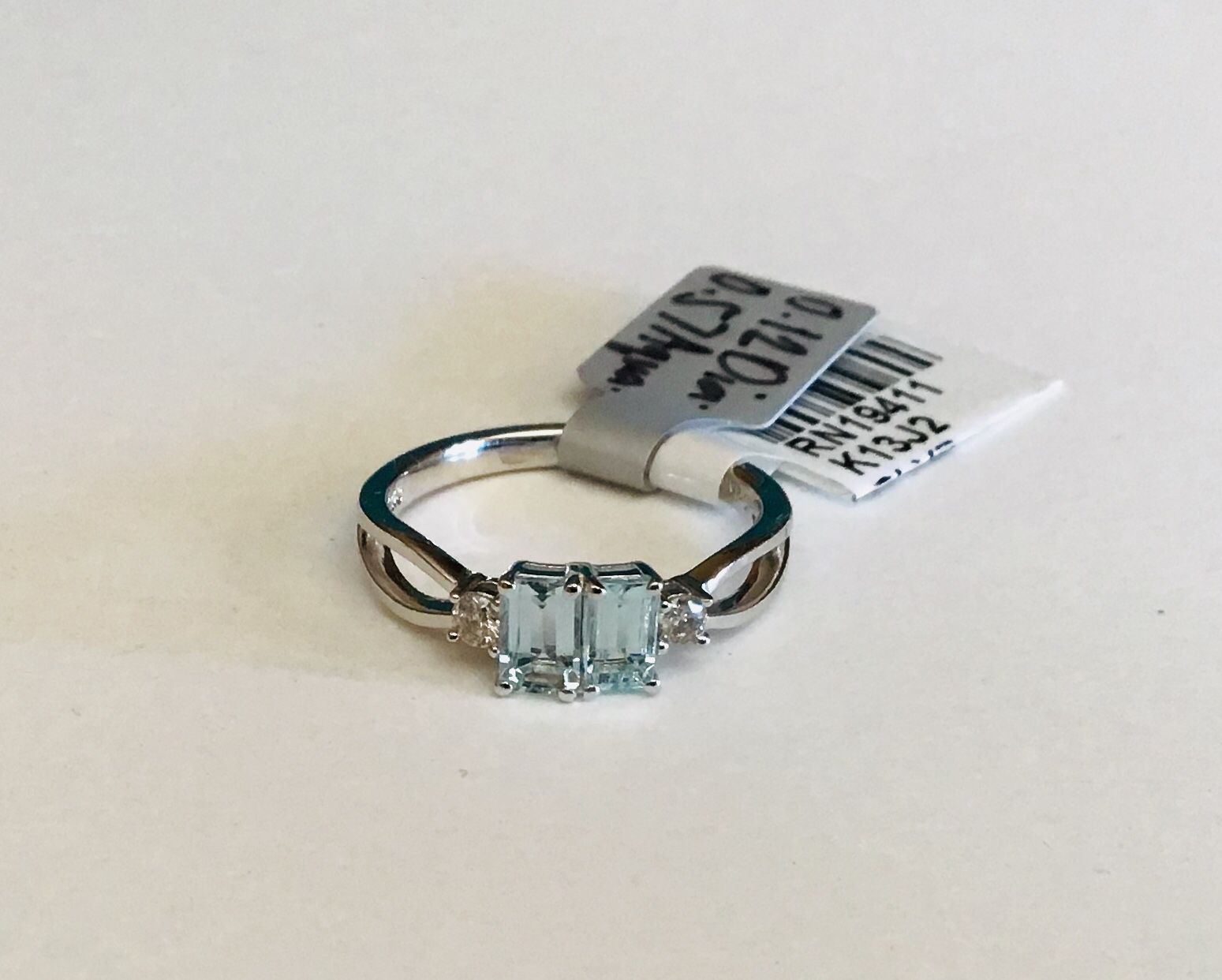 Appraised Genuine Silver, Aquamarine & Diamond Ring Size 7