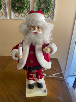 Vintage Animated & Illuminated Santa Claus with Light-Up Candle (approx. 24–25 inches)