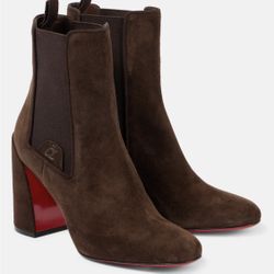 CHRISTIAN LOUBOUTIN TURELASTIC 85 BROWN SUEDE ANKLE BOOT BLOCK HEEL SZ 40 NEW 